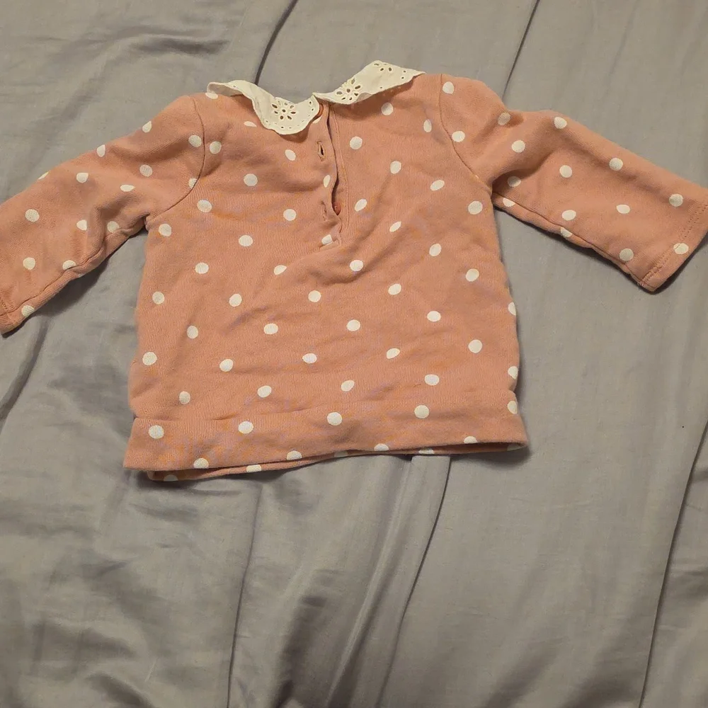 GAP Pink Kids Blouse with White Polka Dots and Lace Collar